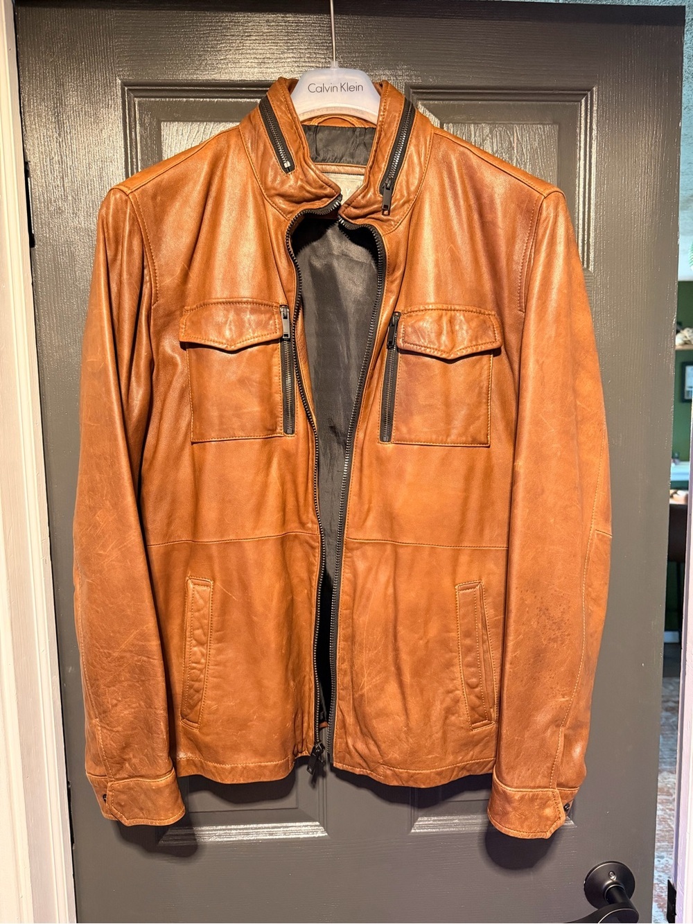 DKNY Men's Cognac Leather Jacket